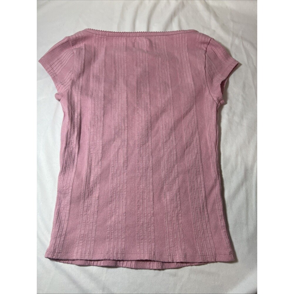 BDG Urban Outfitters Olivia‎ Picot Square Neck Baby Pink Short Sleeve Top Medium - Picture 5 of 6
